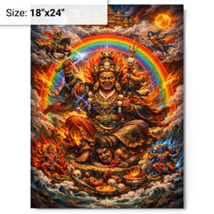 Padmasambhava wrathful rainbow thangka vision metal print on a plain backdrop in size 18"x24".