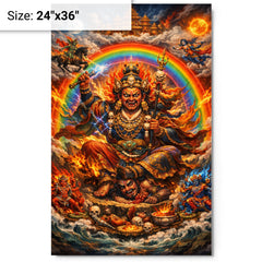 Padmasambhava wrathful rainbow thangka vision metal print on a plain backdrop in size 24"x36".