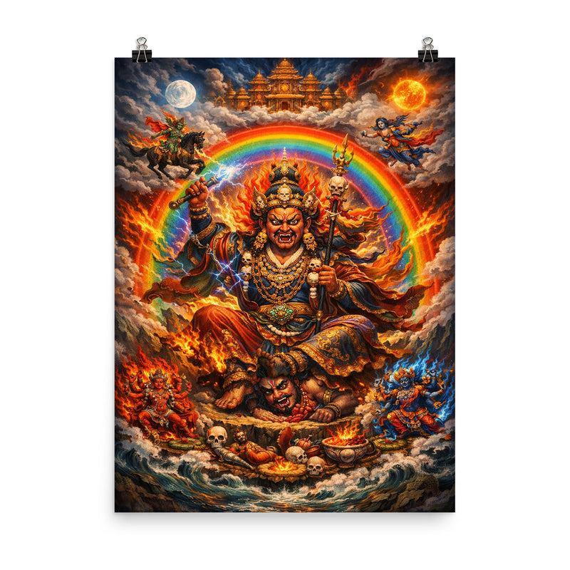 Padmasambhava wrathful rainbow thangka vision poster on a plain backdrop in size 8