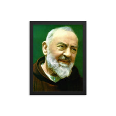 Padre Pio framed print on a plain backdrop in size 12"x16".