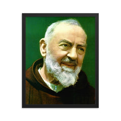 Padre Pio framed print on a plain backdrop in size 16"x20".
