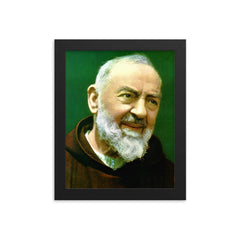 Padre Pio framed print on a plain backdrop in size 8"x10".