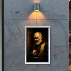 Padre Pio in dramatic confessional shadow poster 2