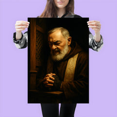 Padre Pio in dramatic confessional shadow poster 3