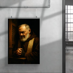 Padre Pio in dramatic confessional shadow poster 4