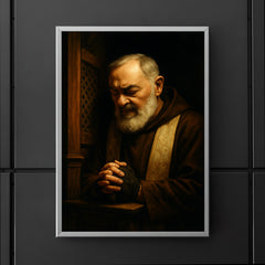 Padre Pio in dramatic confessional shadow poster 5