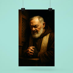 Padre Pio in dramatic confessional shadow poster 6