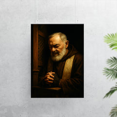Padre Pio in dramatic confessional shadow poster 7