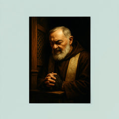 Padre Pio in dramatic confessional shadow poster 8