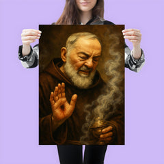 Padre Pio with stigmata and incense haze poster 3