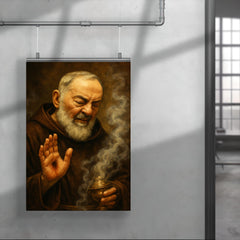Padre Pio with stigmata and incense haze poster 4