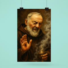 Padre Pio with stigmata and incense haze poster 6
