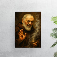 Padre Pio with stigmata and incense haze poster 7