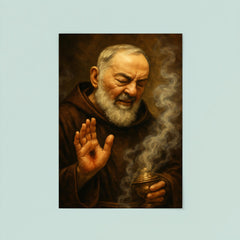 Padre Pio with stigmata and incense haze poster 8