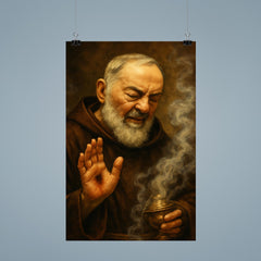 Padre Pio with stigmata and incense haze poster 9