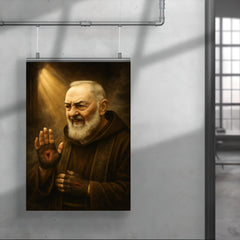 Padre Pio with stigmata and smoky confessional light poster 4
