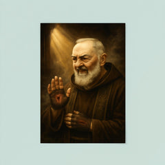Padre Pio with stigmata and smoky confessional light poster 8