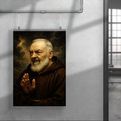 Padre Pio with stigmata and storm clouds poster 4