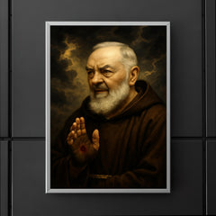 Padre Pio with stigmata and storm clouds poster 5