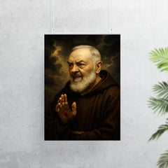 Padre Pio with stigmata and storm clouds poster 7