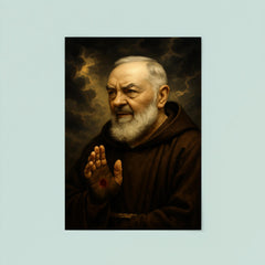 Padre Pio with stigmata and storm clouds poster 8