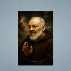 Padre Pio with stigmata and storm clouds poster 9