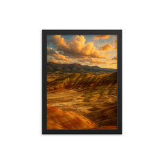 Painted Hills Oregon USA framed print on a plain backdrop in size 12"x16".