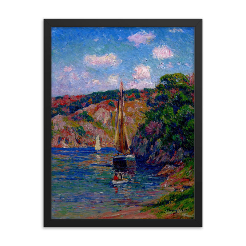 Painting by Henry Moret framed print on a plain backdrop in size 18