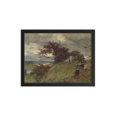 Painting by Sir George Clausen, British Artist framed print on a plain backdrop in size 12"x16".