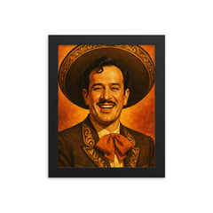 Painting of Pedro Infante smiling framed print on a plain backdrop in size 8"x10".