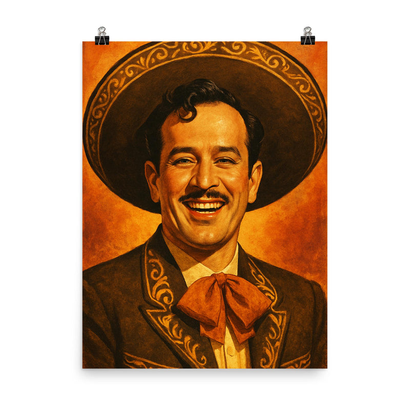 Painting of Pedro Infante smiling poster on a plain backdrop in size 8