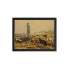 Pallas Athena and the Herdsman's Dogs by Briton Riviere framed print on a plain backdrop in size 12"x16".