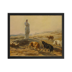 Pallas Athena and the Herdsman's Dogs by Briton Riviere framed print on a plain backdrop in size 16"x20".