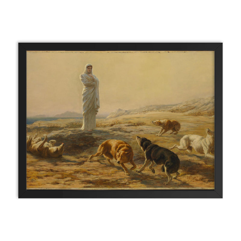 Pallas Athena and the Herdsman's Dogs by Briton Riviere framed print on a plain backdrop in size 18