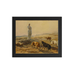 Pallas Athena and the Herdsman's Dogs by Briton Riviere framed print on a plain backdrop in size 8"x10".