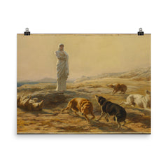 Pallas Athena and the Herdsman's Dogs by Briton Riviere poster on a plain backdrop in size 8"x10".