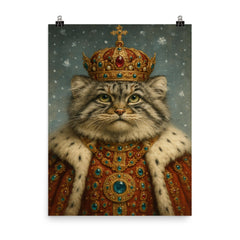 Pallas's cat tsar in jewel studded winter regalia poster on a plain backdrop in size 8"x10".