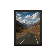 Pamir Highway over Ak Baital Pass Tajikistan framed print on a plain backdrop in size 12"x16".