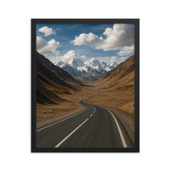 Pamir Highway over Ak Baital Pass Tajikistan framed print on a plain backdrop in size 16"x20".