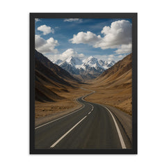 Pamir Highway over Ak Baital Pass Tajikistan framed print on a plain backdrop in size 18"x24".