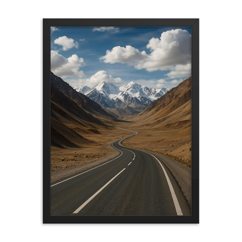 Pamir Highway over Ak Baital Pass Tajikistan framed print on a plain backdrop in size 18