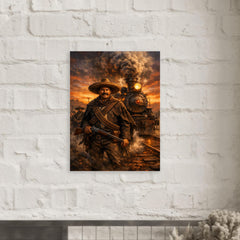 Pancho Villa by locomotive at dusk metal print mockup