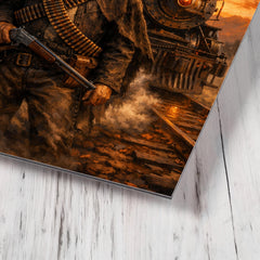 Pancho Villa by locomotive at dusk metal print mockup