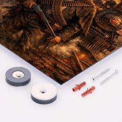 Pancho Villa by locomotive at dusk metal print mockup