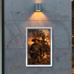 Pancho Villa by locomotive at dusk poster 2