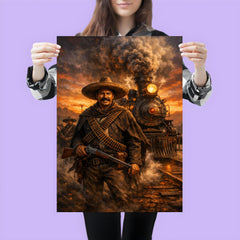 Pancho Villa by locomotive at dusk poster 3