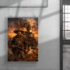 Pancho Villa by locomotive at dusk poster 4