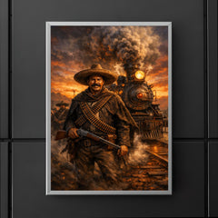 Pancho Villa by locomotive at dusk poster 5