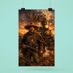 Pancho Villa by locomotive at dusk poster 6