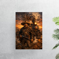Pancho Villa by locomotive at dusk poster 7